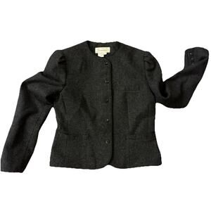 Christopher Vintage Wool Blend Blazer Charcoal Grey Lined Made In Japan Size 5/6